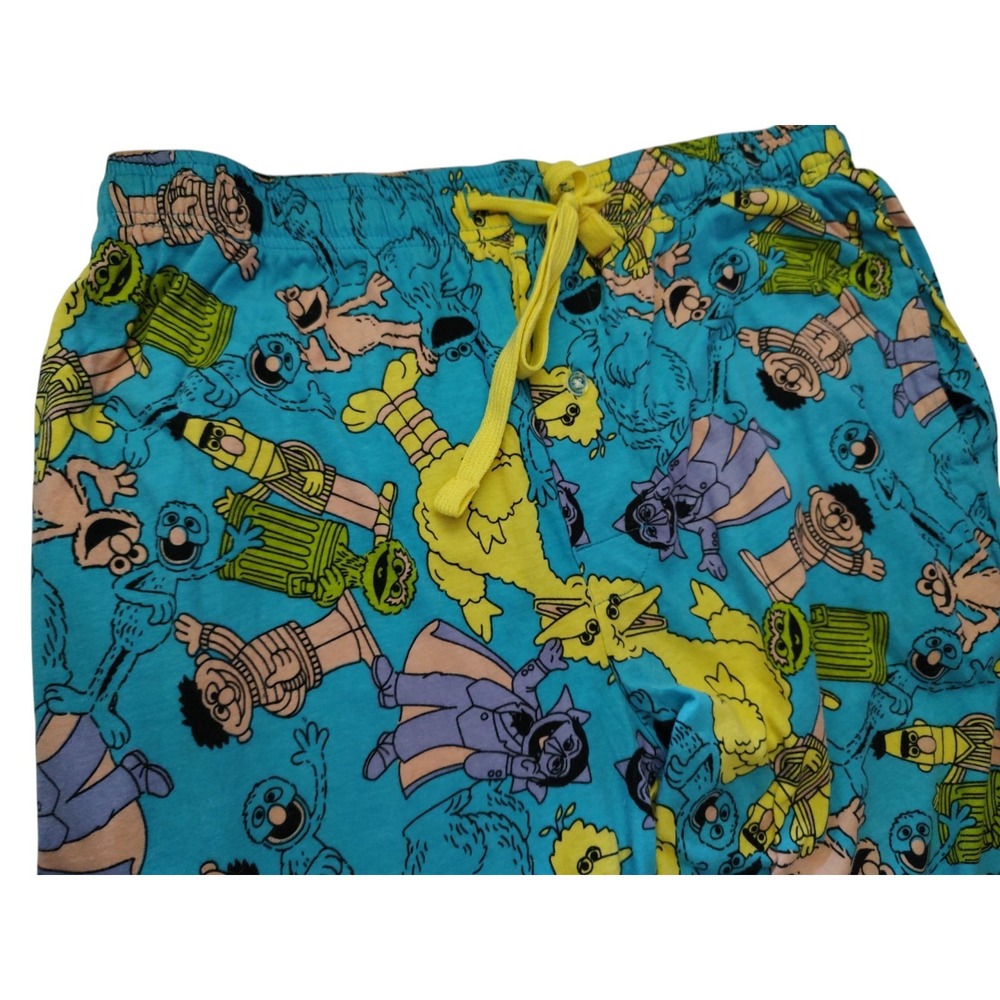 Sesame Street Lounge Pajama Pants Blue‎ Bert and Ernie Drawstring Waist Mens Med